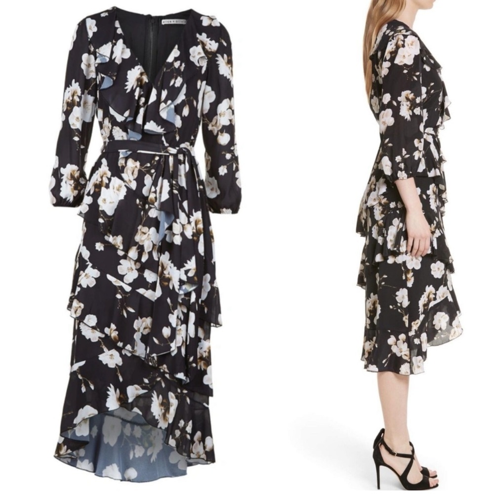 Alice & Olivia - Kye floral ruffle flow midi wrap dress - Picture 2 of 11